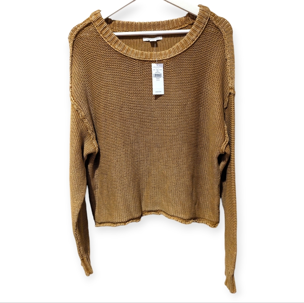 American Eagle Outfitters Golden Brown Cotton Knit Sweater (NWT)